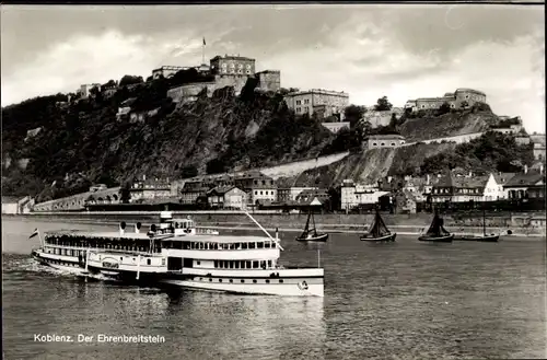 Ak Koblenz am Rhein, Dampfschiff Vaterland, Festung Ehrenbreitstein