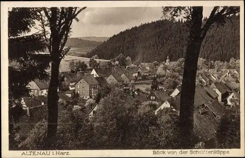 Ak Altenau Clausthal Zellerfeld im Oberharz, Panorama v. Schützenklippe