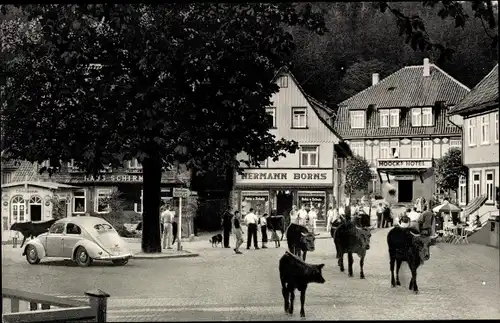 Ak Altenau Clausthal Zellerfeld im Oberharz, Marktplatz, Geschäft Hermann Borns, Hoocks Hotel