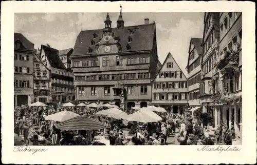 Ak Tübingen am Neckar, Marktplatz, Marktleben