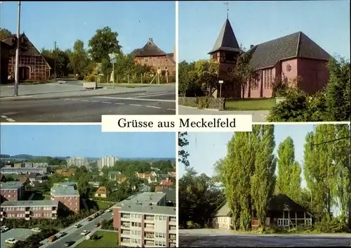 Ak Meckelfeld Seevetal im Kreis Harburg, Straßenpartien im Ort, Kirche