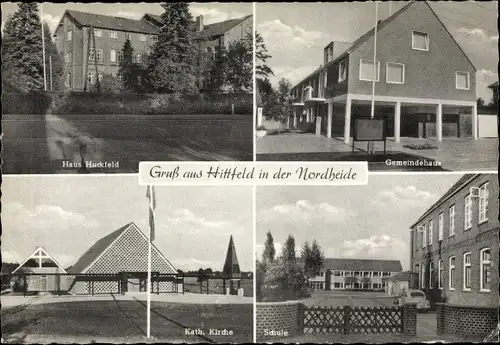 Ak Hittfeld Seevetal im Kreis Harburg, Haus Huckfeld, Gemeindehaus, katholische Kirche, Schule