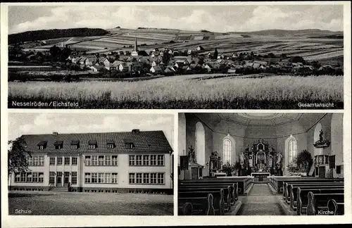 Ak Nesselröden Duderstadt im Eichsfeld, Panorama, Schule, Kircheninneres