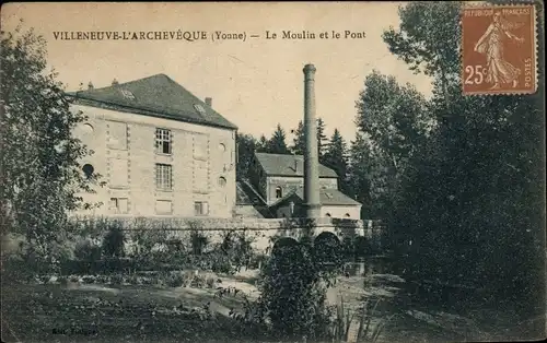 Ak Villeneuve l'Archevêque Yonne, Le Moulin, Le Pont