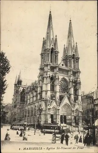 Ak Marseille Bouches du Rhône, Eglise Saint Vincent de Paul