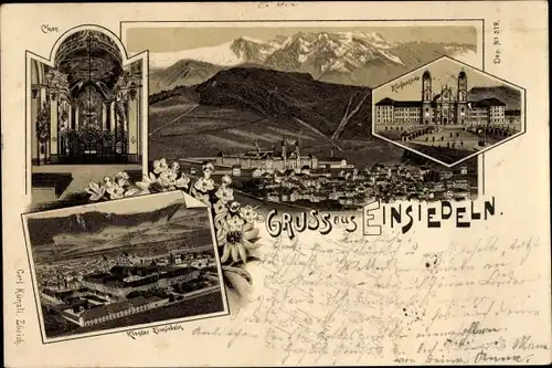 Litho Einsiedeln Kanton Schwyz Schweiz, Panorama, Klosterkirche, Chor, Kloster Einsiedeln