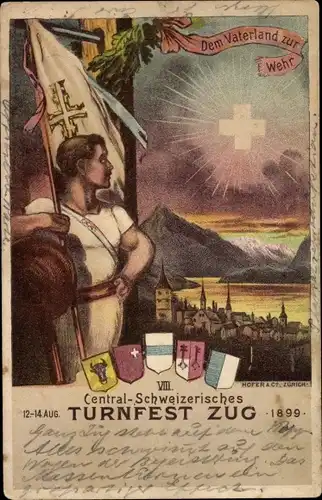 Ak Zug Stadt Schweiz, VIII Zentral Schweizerisches Turnfest 1899, Blick auf den Ort