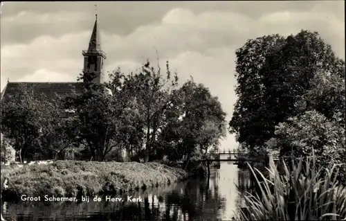 Ak Grootschermer Nordholland Niederlande, Bij de Herv. Kerk