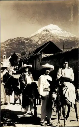 Foto Ak Amecameca Mexiko, Einwohner auf Eseln
