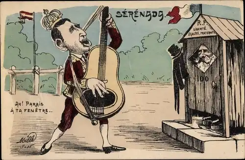 Künstler Ak Karikatur, König Alfons XIII. von Spanien, französischer Präsident Emile Loubet