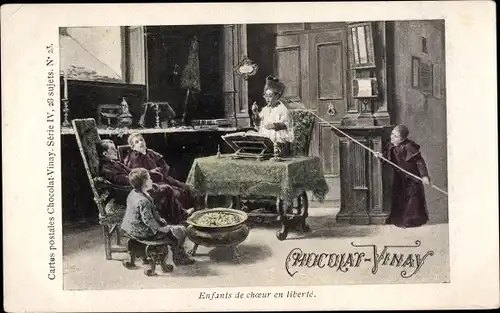 Ak Chocolat Vinay, Enfants de choeur en liberte, Reklame