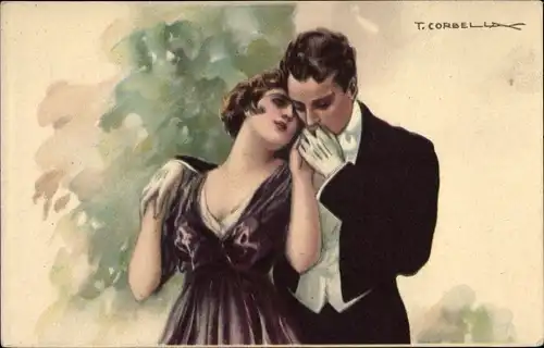 Künstler Ak Corbella, T., Liebespaar, Handkuss