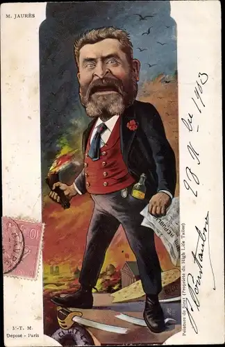 Künstler Ak Sirat, Französischer Politiker Jean Jaurès, Karikatur, Dreyfus Affäre