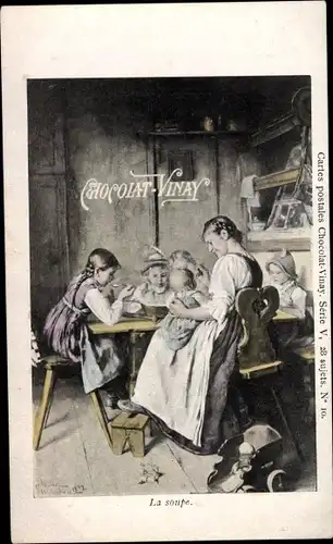Künstler Ak Reklame, Chocolat Vinay, Mutter mit Kindern, La Soupe