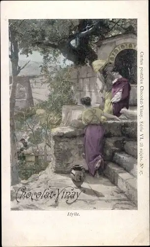 Künstler Ak Reklame, Chocolat Vinay, Paar auf einer Treppe