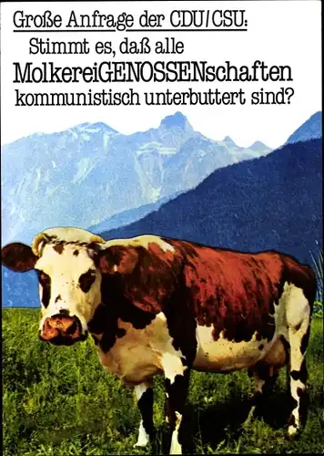 Künstler Ak Staeck, Klaus, molkereiGENOSSENSCHAFTEN, Kuh, Satire