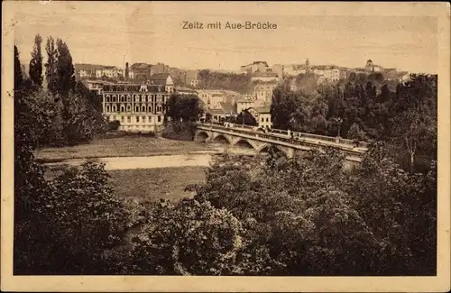 Ak Zeitz im Burgenlandkreis, Teilansicht, Auebrücke