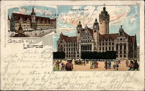 Litho Leipzig, Neues Rathaus, altes Rathaus, Bruno Bürger 1940