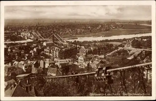 Ak Dresden Loschwitz, Bergschwebebahn, Panoramablick nach Blasewitz