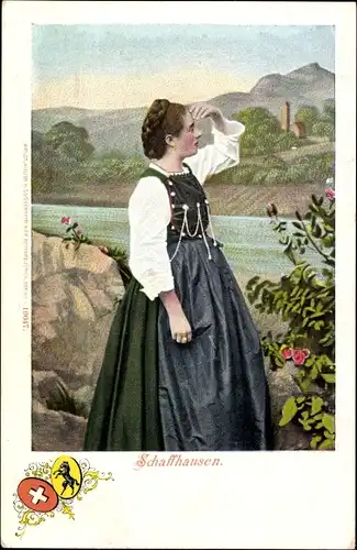 Ak Kanton Schaffhausen Schweiz, Frau in Tracht