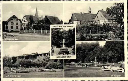 Ak Bad Sassendorf im Kreis Soest, Bismarckstraße, Gradierwerk, Brunnenhaus, Kurpark
