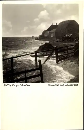 Ak Hallig Hooge in Nordfriesland, Sturmflut auf Ockenswarft