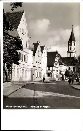 Ak Ichenhausen in Schwaben, Rathaus, Kirche