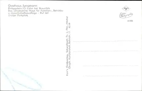 Ak Philippstein Braunfels im Lahn Dill Kreis, Gasthaus Jungmann, Ort, Wald