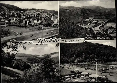 Ak Werdohl im Sauerland, Gesamtansicht Retting Wintersohl, Freibad, Versetal, Panorama