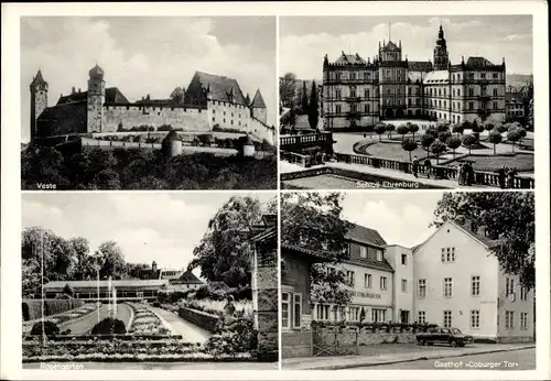 Ak Coburg in Oberfranken, Schloss Ehrenburg, Veste, Rosengarten, Gasthof Coburger Tor
