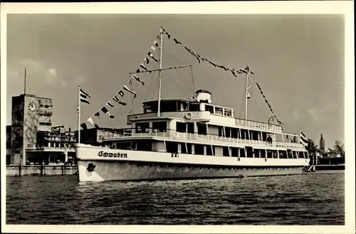 Ak Friedrichshafen am Bodensee, Bodensee Motorschiff Schwaben, Seebahnhof