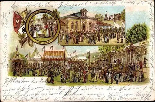 Litho Volksfest, Festplatz, Schießbude, Attraktionen, Vogelschießen, Ehrenscheibe