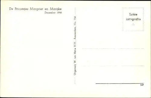 Ak Prinzessin Margriet und Marijke der Niederlande, Dezember 1948