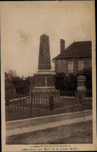 Ak Mont Saint Sulpice Yonne, Monument aux Morts de la guerre 1914-1918