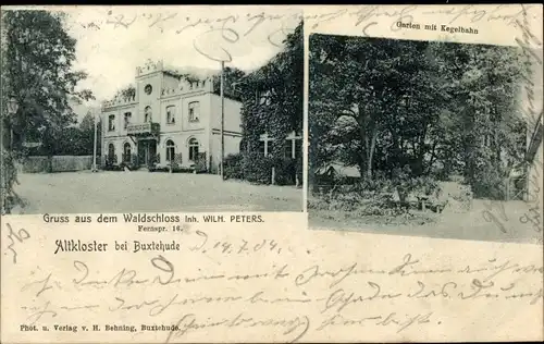 Ak Altkloster Buxtehude im Kreis Stade, Waldschloss, Garten mit Kegelbahn