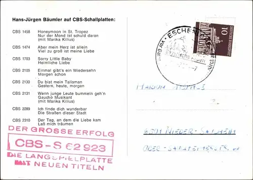 Ak Eiskunstläufer und Sänger Hans Jürgen Bäumler, Portrait, Autogramm