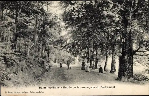 Ak Bains les Bains Vosges, Entree de la promenade du Bertramont