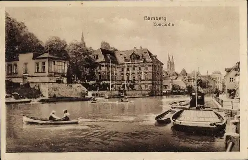 Ak Bamberg in Oberfranken, Concordia, Flusspartie, Ruderboot