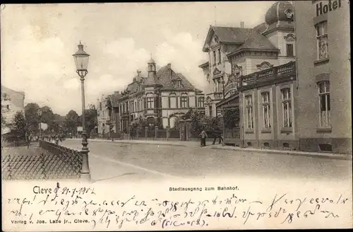 Ak Kleve am Niederrhein, Stadtausgang zum Bahnhof, Hotel