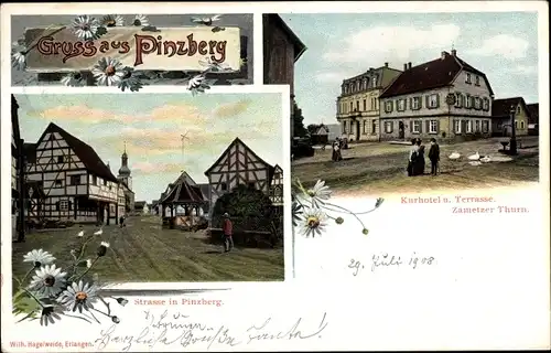 Ak Pinzberg in Oberfranken, Straße, Kurhotel, Terrasse, Zameter Thurn