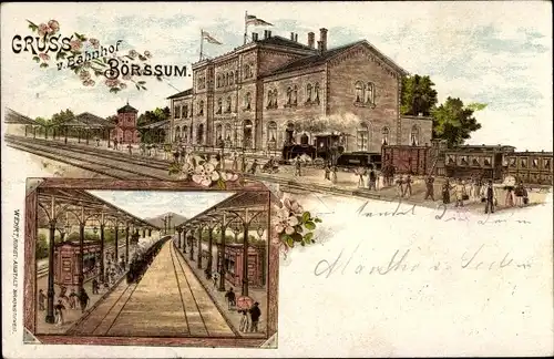 Litho Börßum Börssum am Harz, Bahnhof, Gleisseite