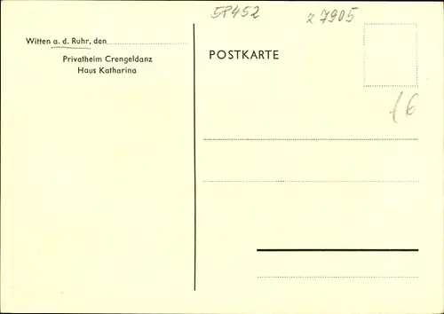 Ak Witten im Ennepe Ruhr Kreis, Privatheim Crengeldanz, Haus Katharina, Gartenhalle, Terrasse