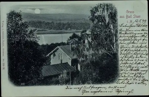 Mondschein Ak Stuer in Mecklenburg, Teilansicht