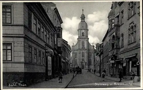 Ak Suhl in Thüringen, Steinweg und Kreuzkirche