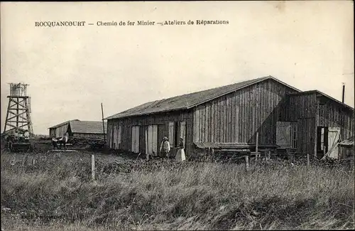 Ak Rocquancourt Calvados, Chemin de Fer Minier, Ateliers de Reparations