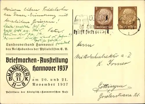 Ganzsachen Künstler Ak Postillione, Hannoversche Post, Briefmarkenausstellung 1937