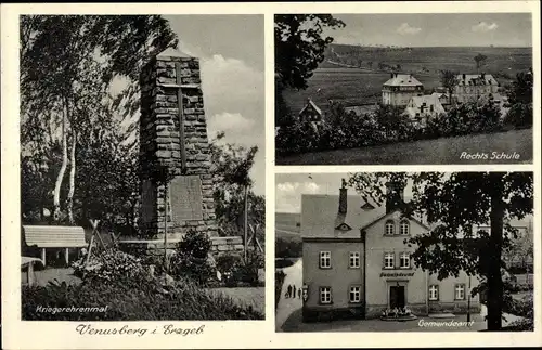 Ak Venusberg Drebach im Erzgebirge, Gemeindeamt, Kriegerehrenmal, RechtsSchule