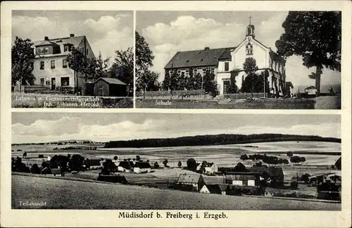 Ak Müdisdorf Lichtenberg Erzgebirge, Schule, Lebensmittelgeschäft, Teilansicht