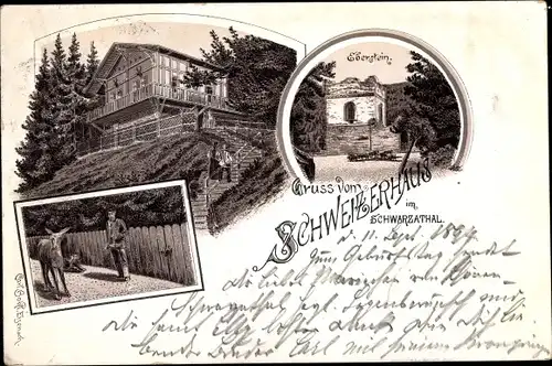Litho Schwarzburg in Thüringen, Schweizerhaus im Schwarzatal, Eberstein