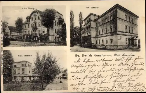 Ak Kreischa im Erzgebirge, Dr. Bartels Sanatorium, Kurhaus, Villa Eissrig, Villa Valentin